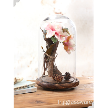 Base en bois de dôme en verre de fleur clair fait à la main